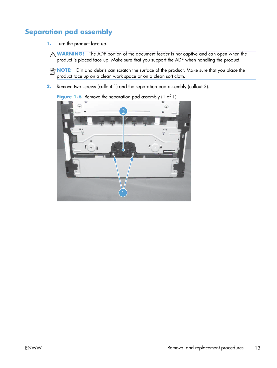 HP 100 CE866A manual Separation pad assembly 