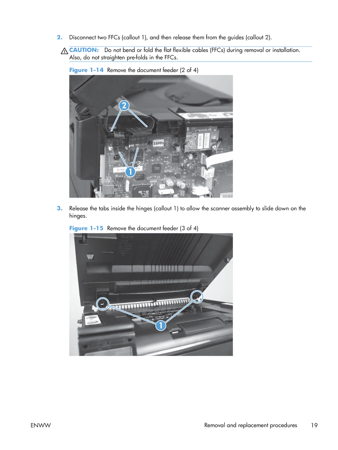 HP 100 CE866A manual 15Remove the document feeder 3 