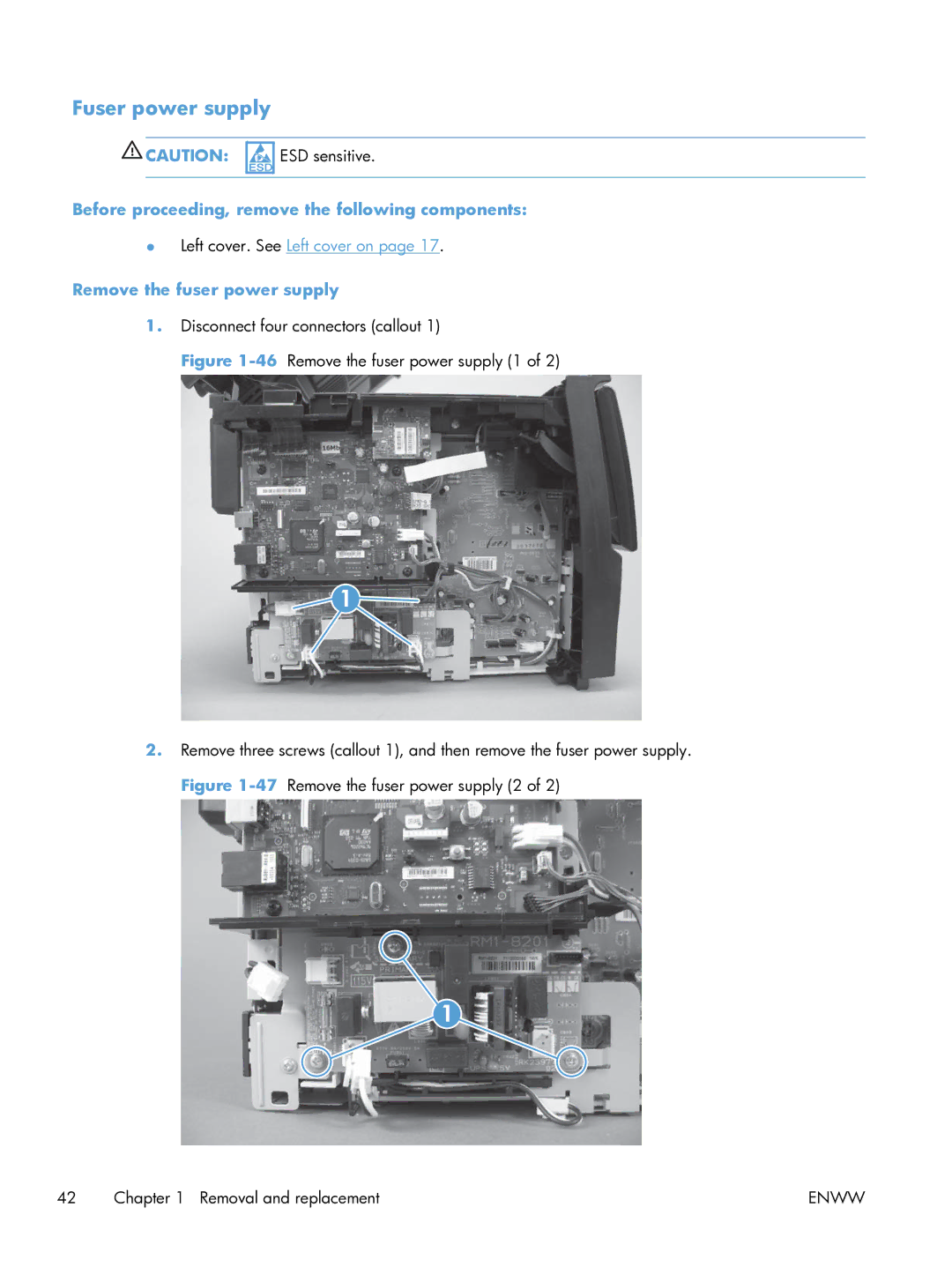 HP 100 CE866A manual Fuser power supply, Remove the fuser power supply 