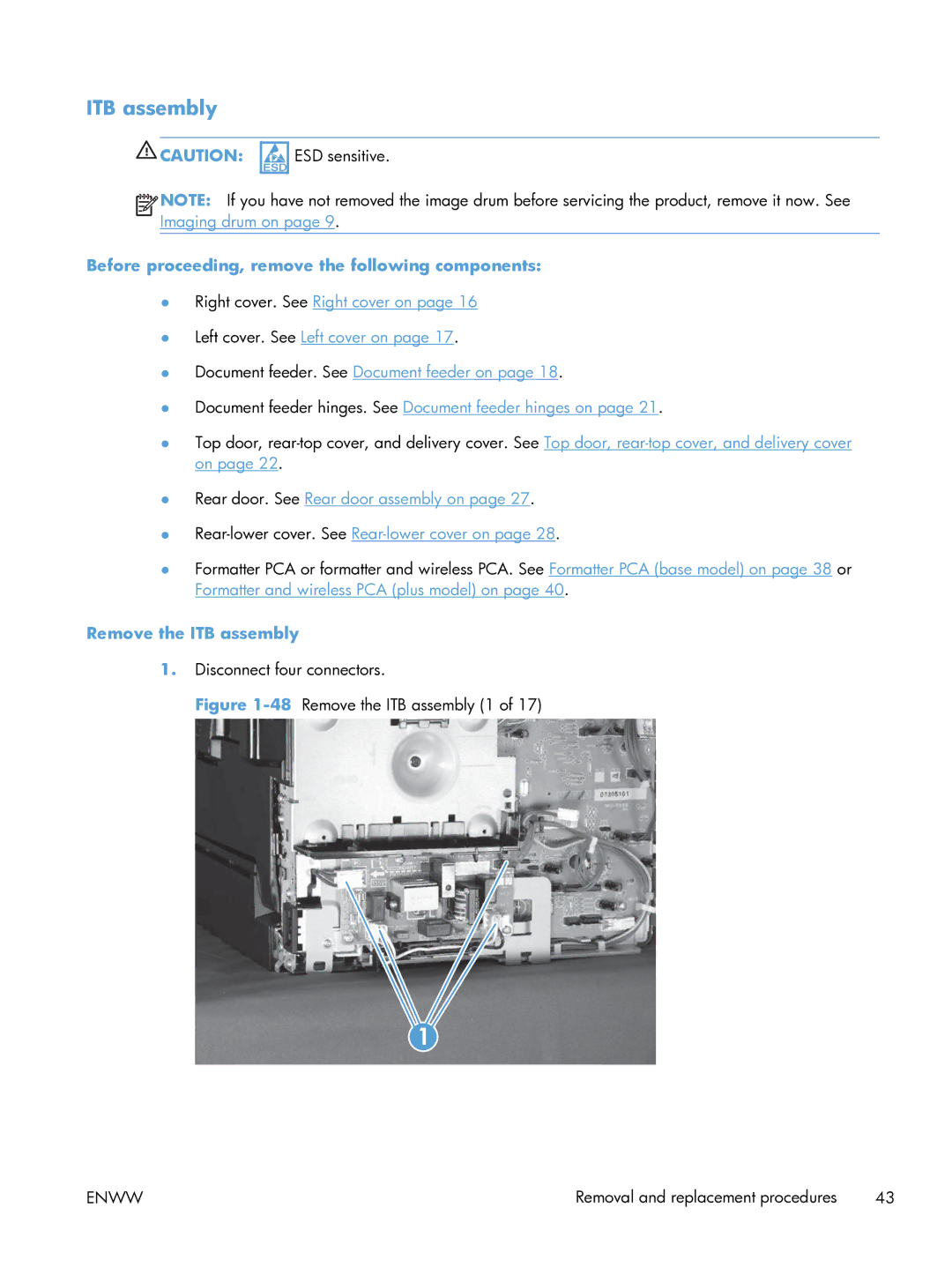 HP 100 CE866A manual Remove the ITB assembly 