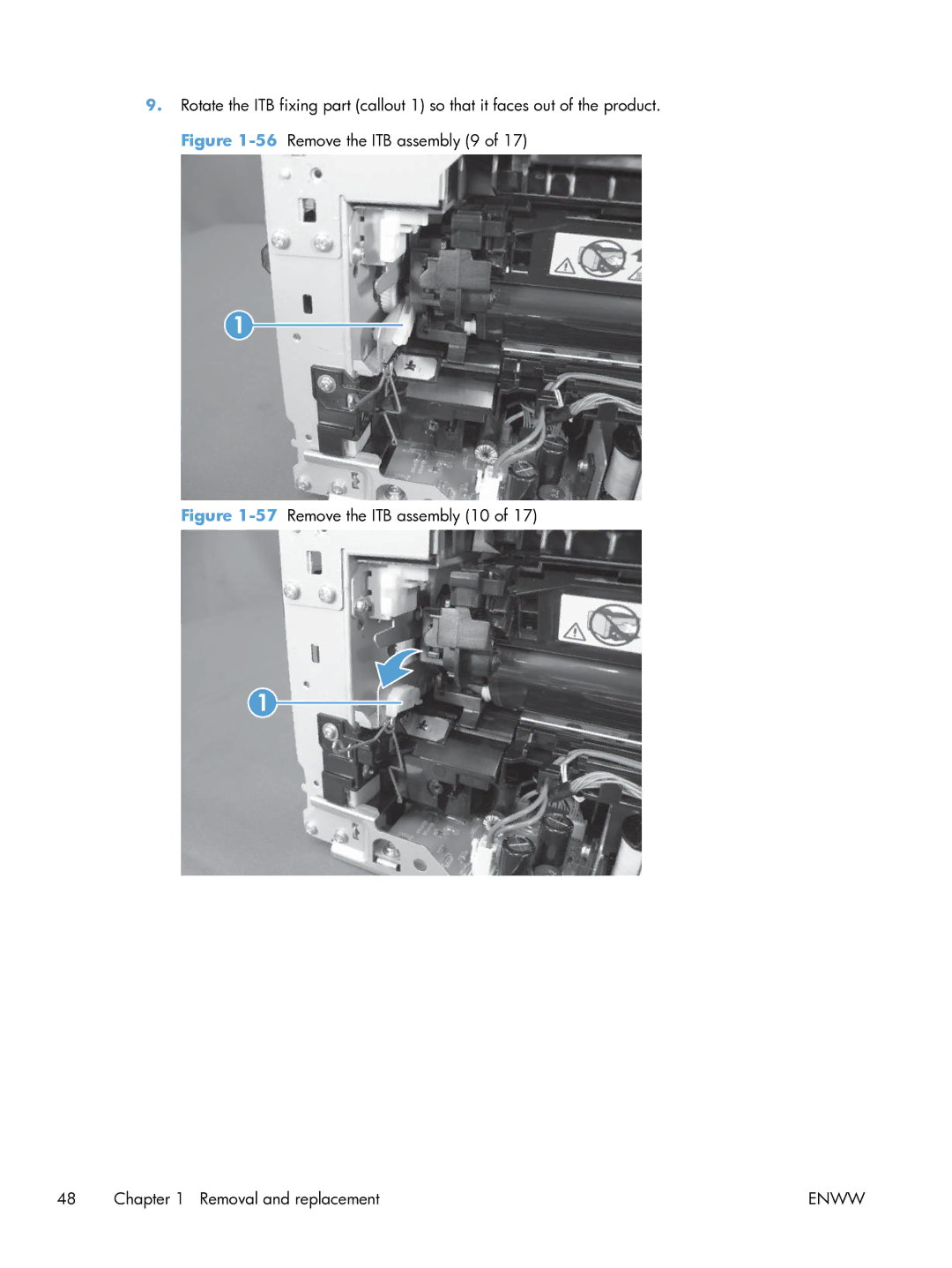 HP 100 CE866A manual 57Remove the ITB assembly 10 Removal and replacement 