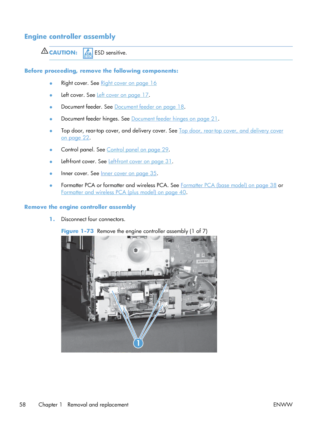 HP 100 CE866A manual Engine controller assembly, Remove the engine controller assembly 