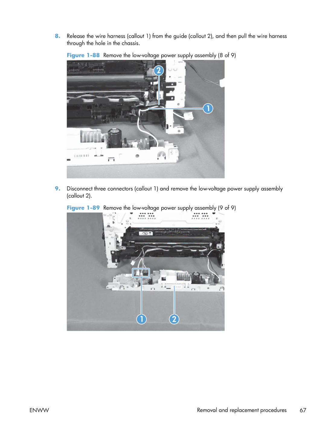 HP 100 CE866A manual 89Remove the low-voltage power supply assembly 9 