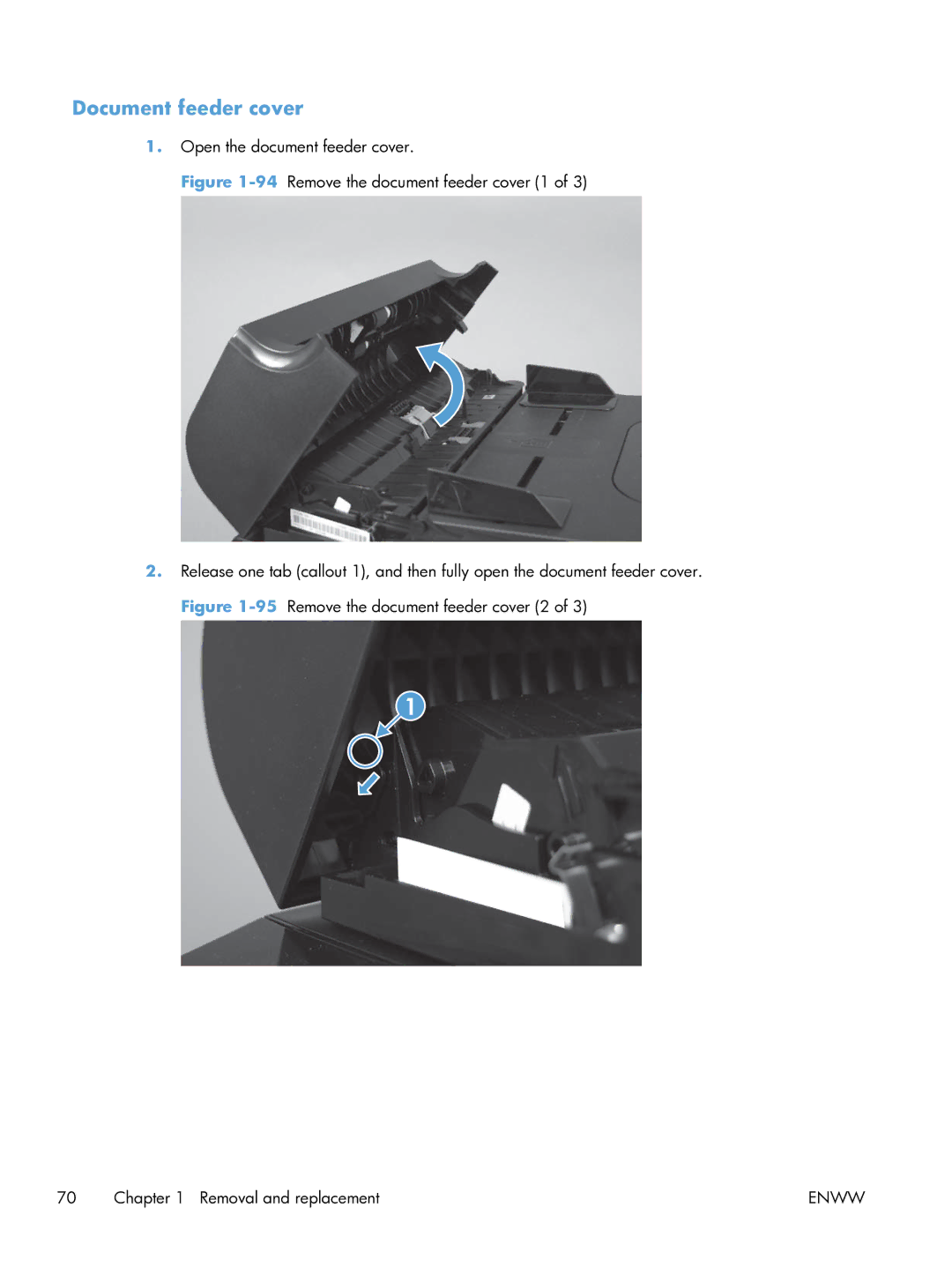 HP 100 CE866A manual Document feeder cover 