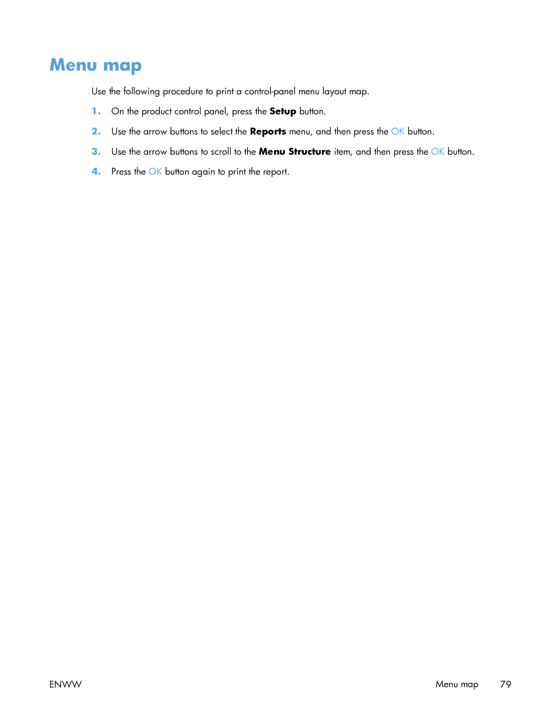 HP 100 CE866A manual Menu map 