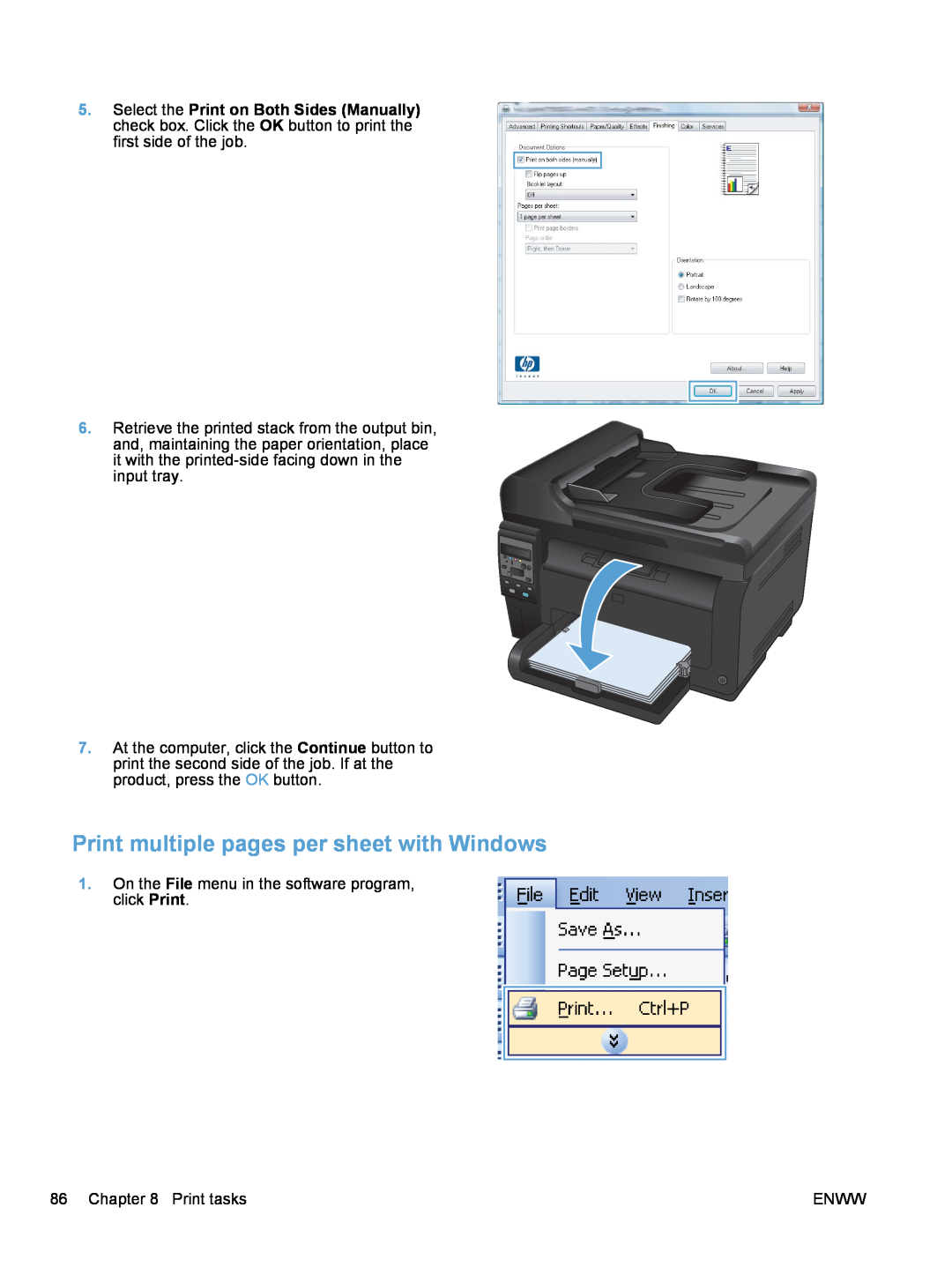 HP 100 COLOR MFP M175, 100 COLOR CE866ABGJ, 100 CE866ARBGJ manual Print multiple pages per sheet with Windows 