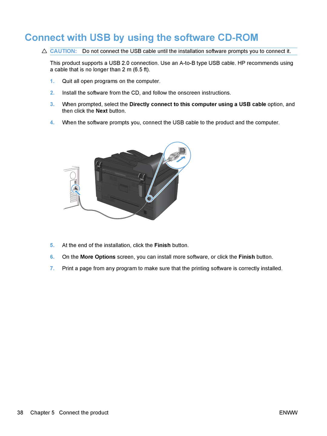 HP 100 color MFP M175a, 100 color MFP M175nw manual Connect with USB by using the software CD-ROM 