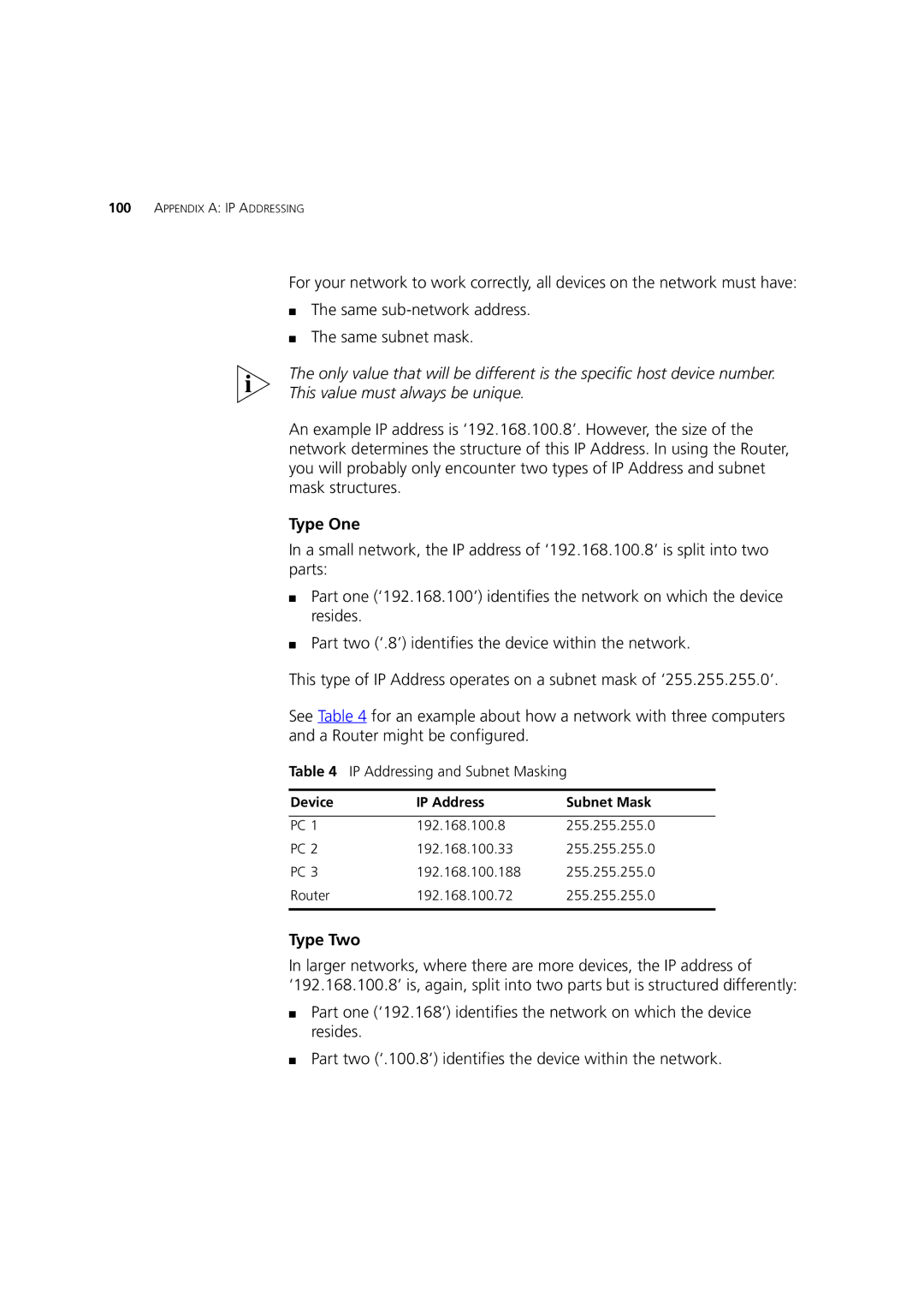 HP 100 Router manual Type One, Type Two 