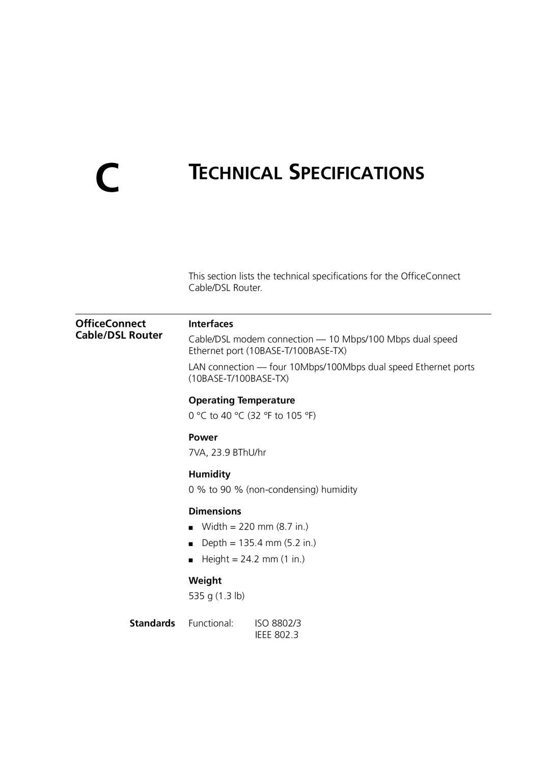 HP 100 Router manual OfficeConnect Cable/DSL Router 