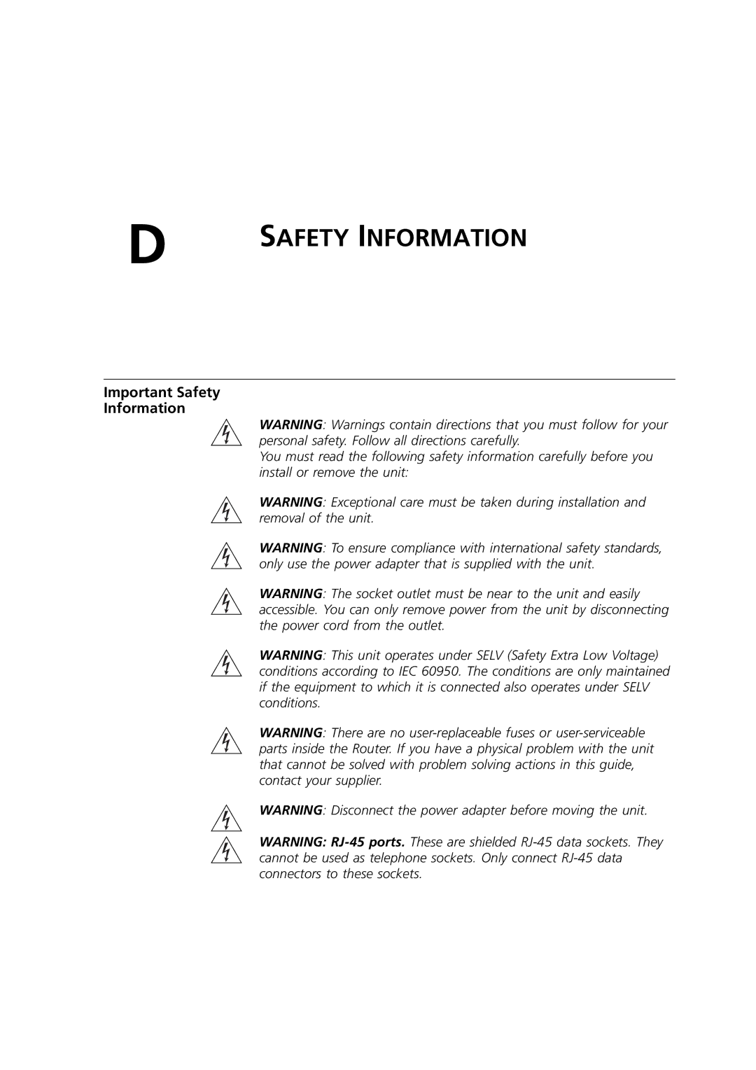 HP 100 Router manual Important Safety Information 