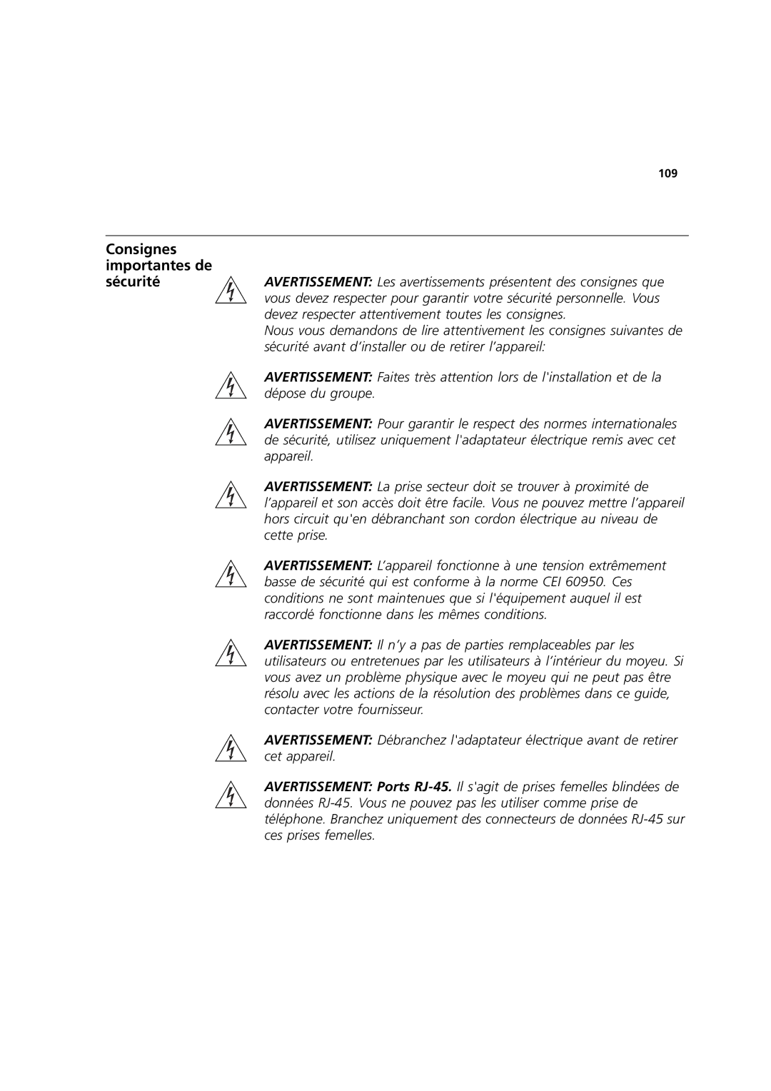 HP 100 Router manual Consignes importantes de 