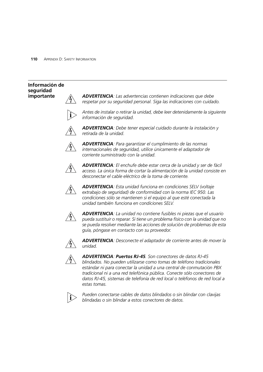 HP 100 Router manual Información de seguridad 