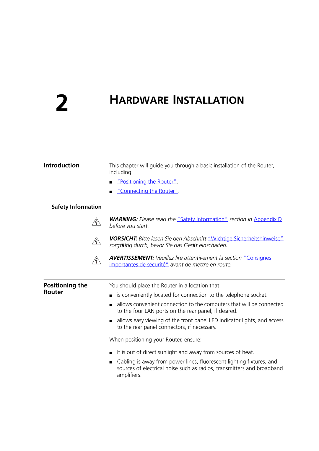 HP 100 Router manual Introduction, Positioning the Router, Including, Safety Information 