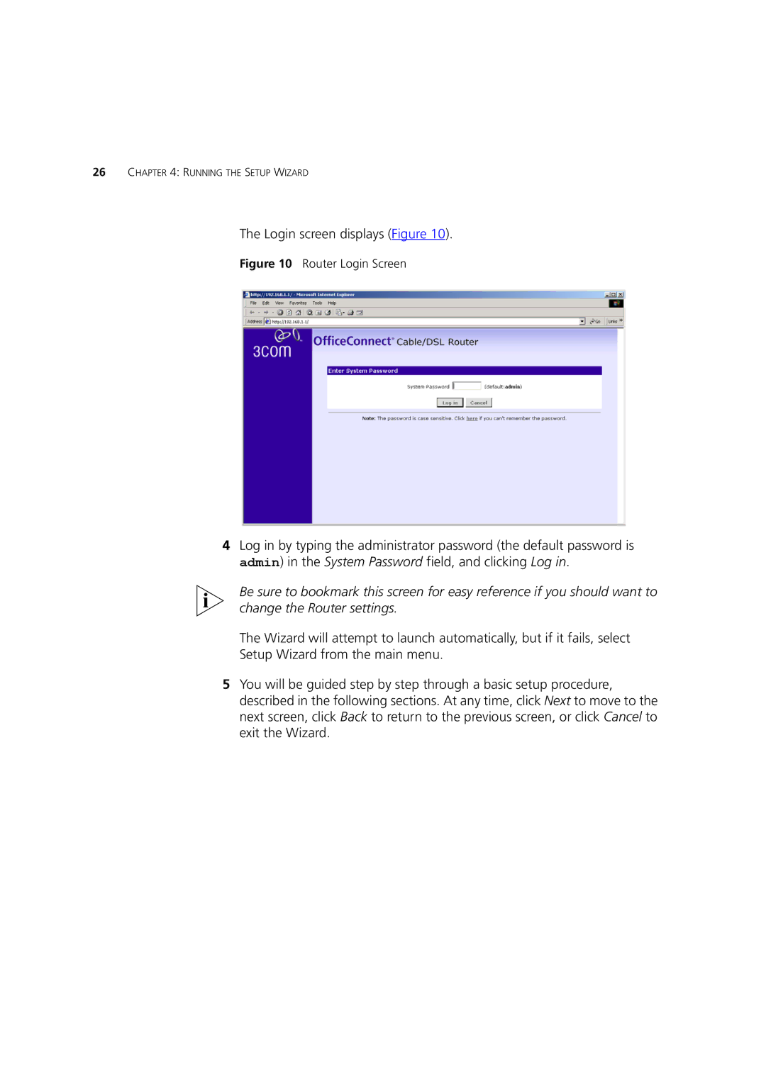 HP 100 Router manual Login screen displays Figure, Router Login Screen 