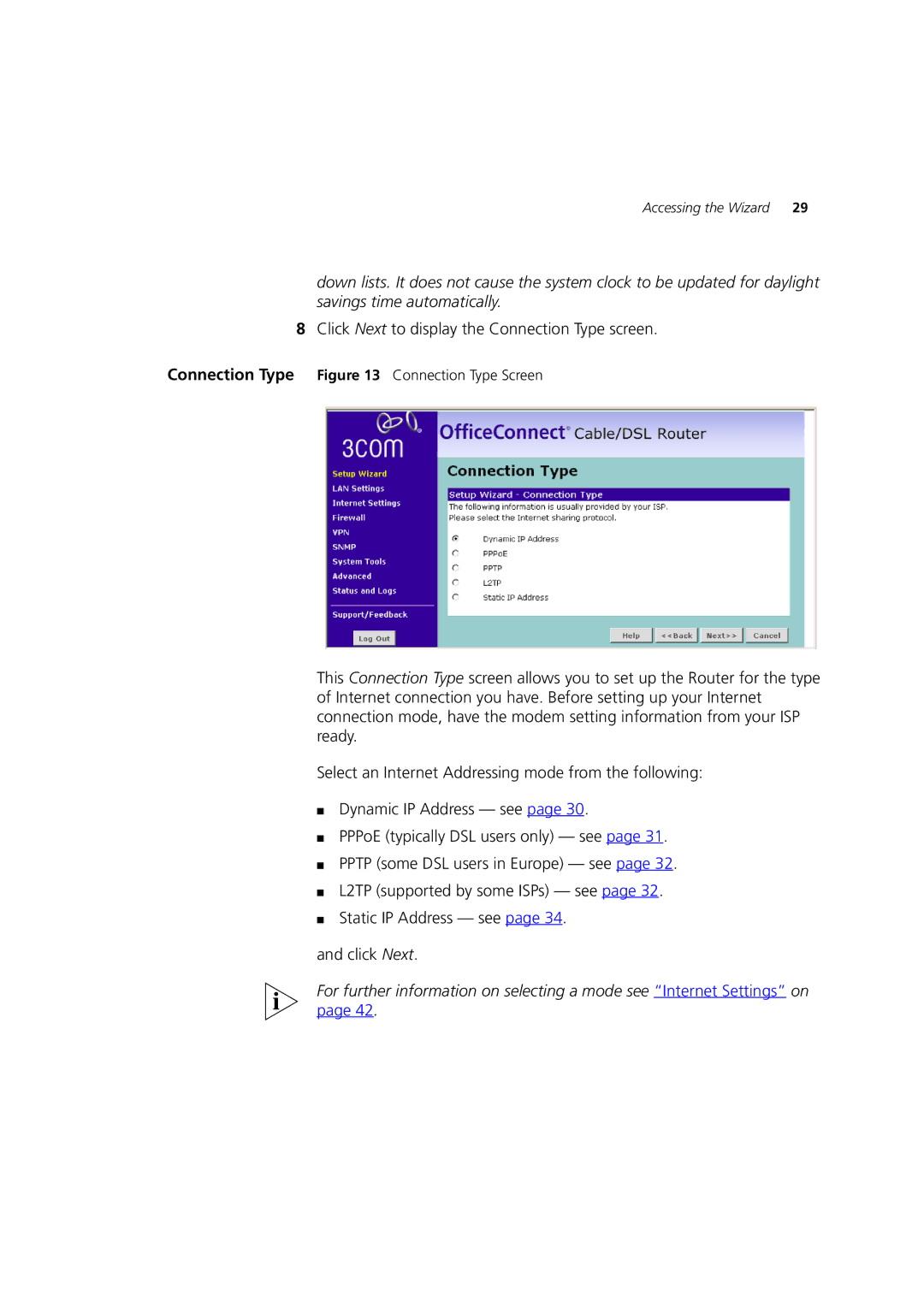 HP 100 Router manual Click Next to display the Connection Type screen 