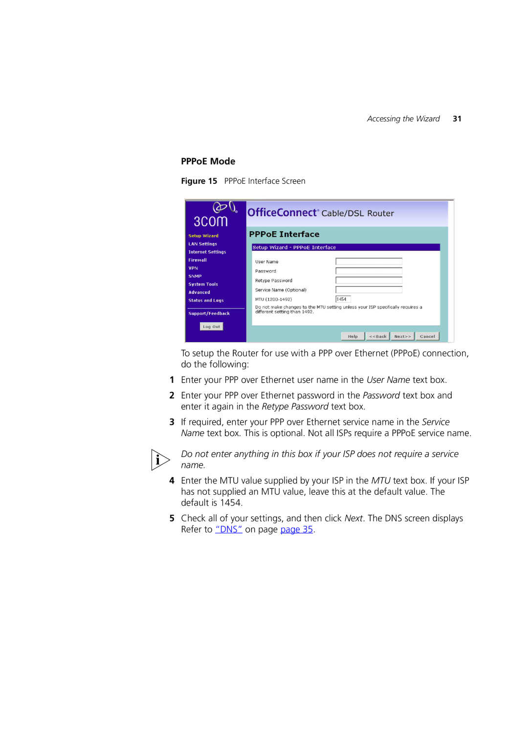 HP 100 Router manual PPPoE Mode, PPPoE Interface Screen 