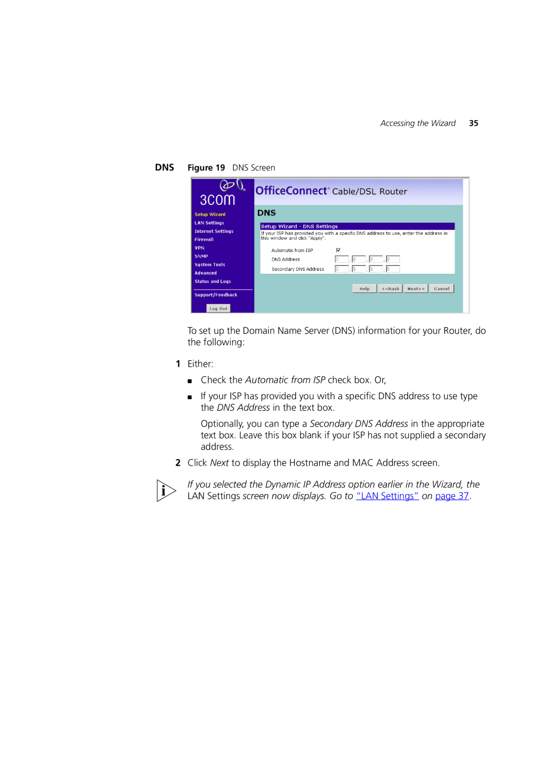 HP 100 Router manual DNS DNS Screen 