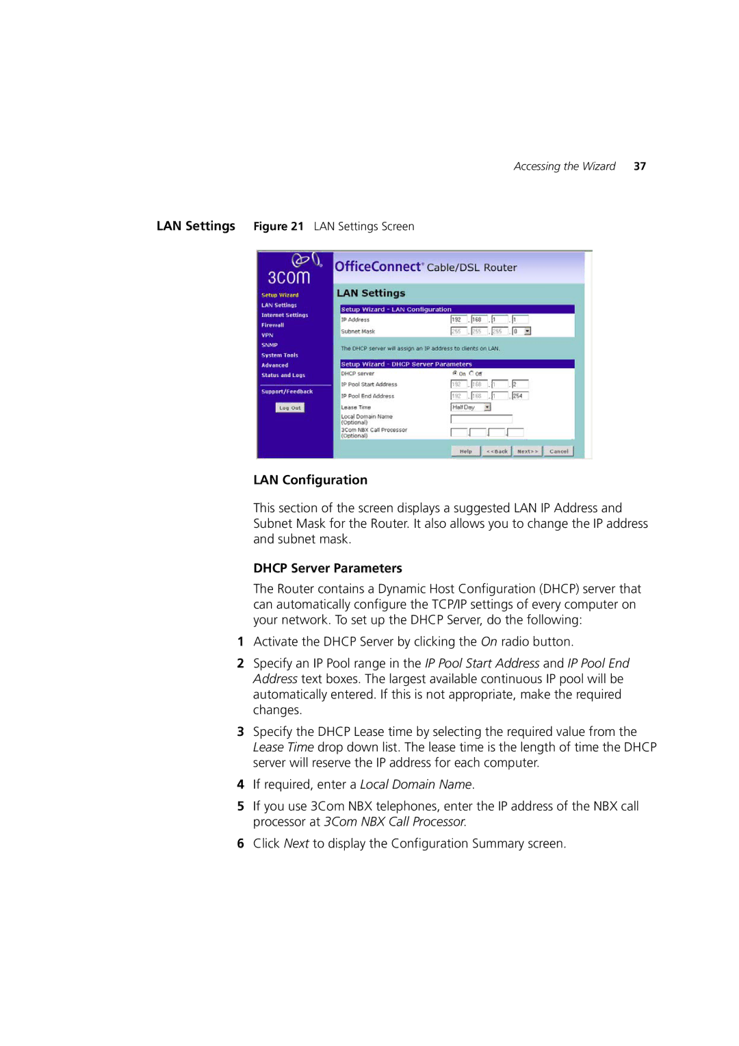 HP 100 Router manual LAN Configuration, Dhcp Server Parameters 