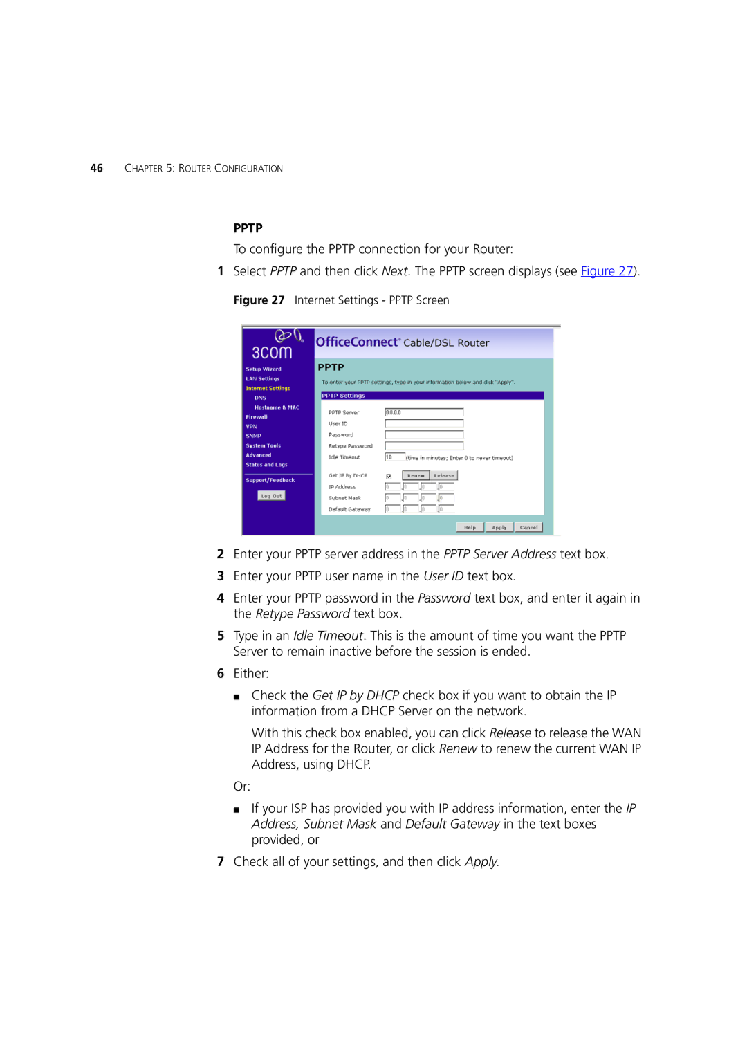 HP 100 Router manual Pptp 