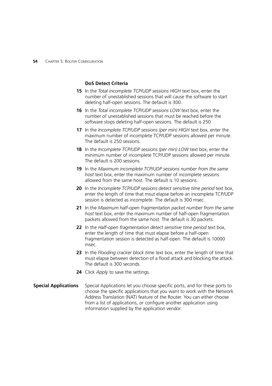 HP 100 Router manual DoS Detect Criteria 