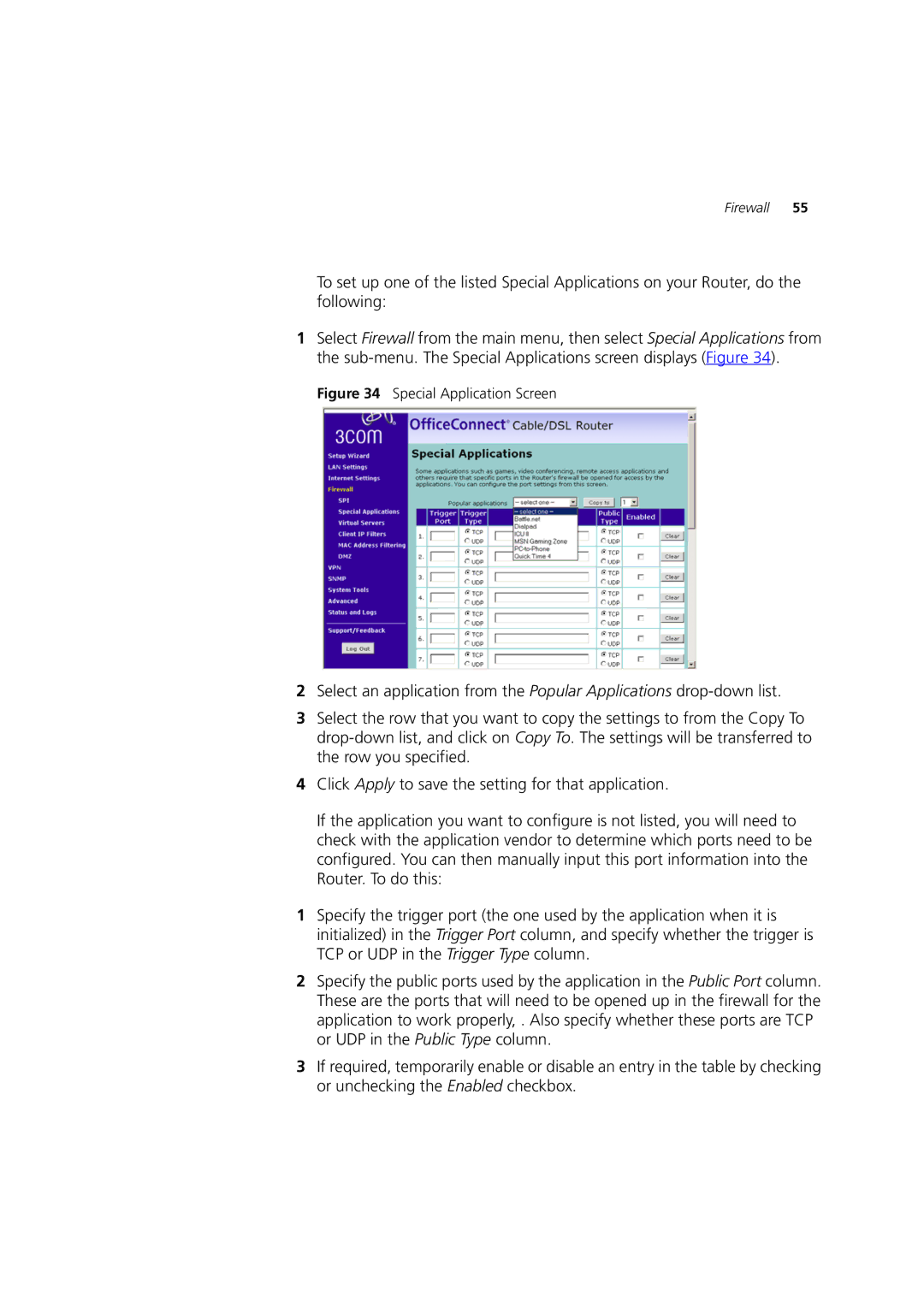 HP 100 Router manual Special Application Screen 