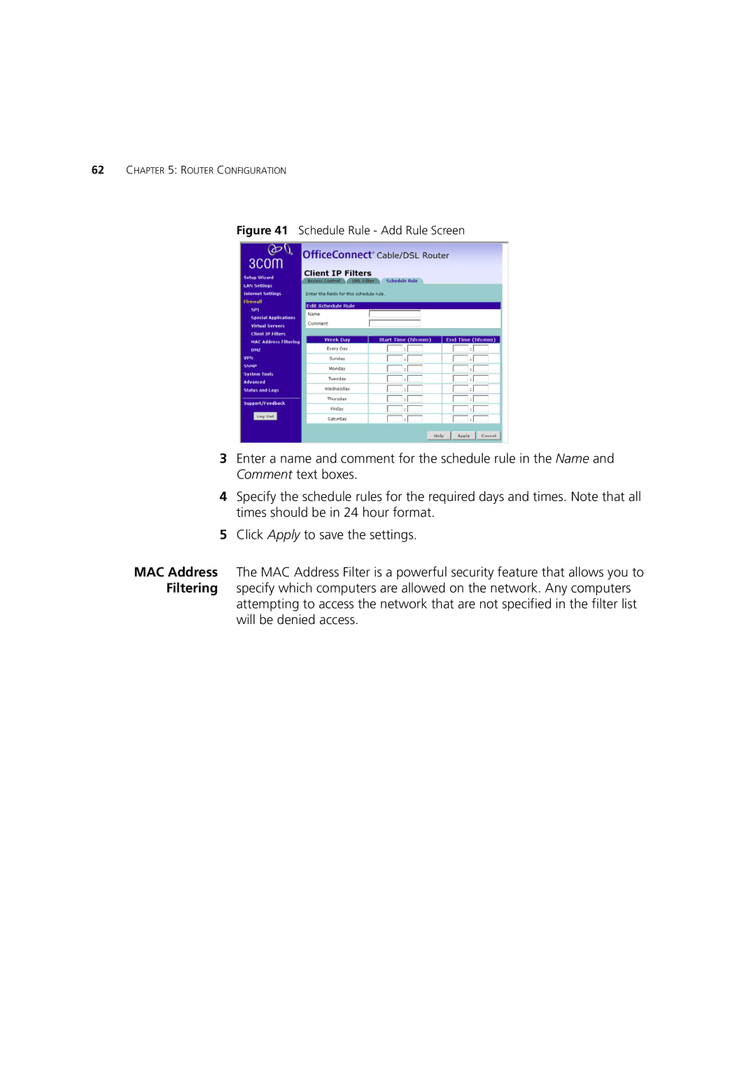 HP 100 Router manual Schedule Rule Add Rule Screen 