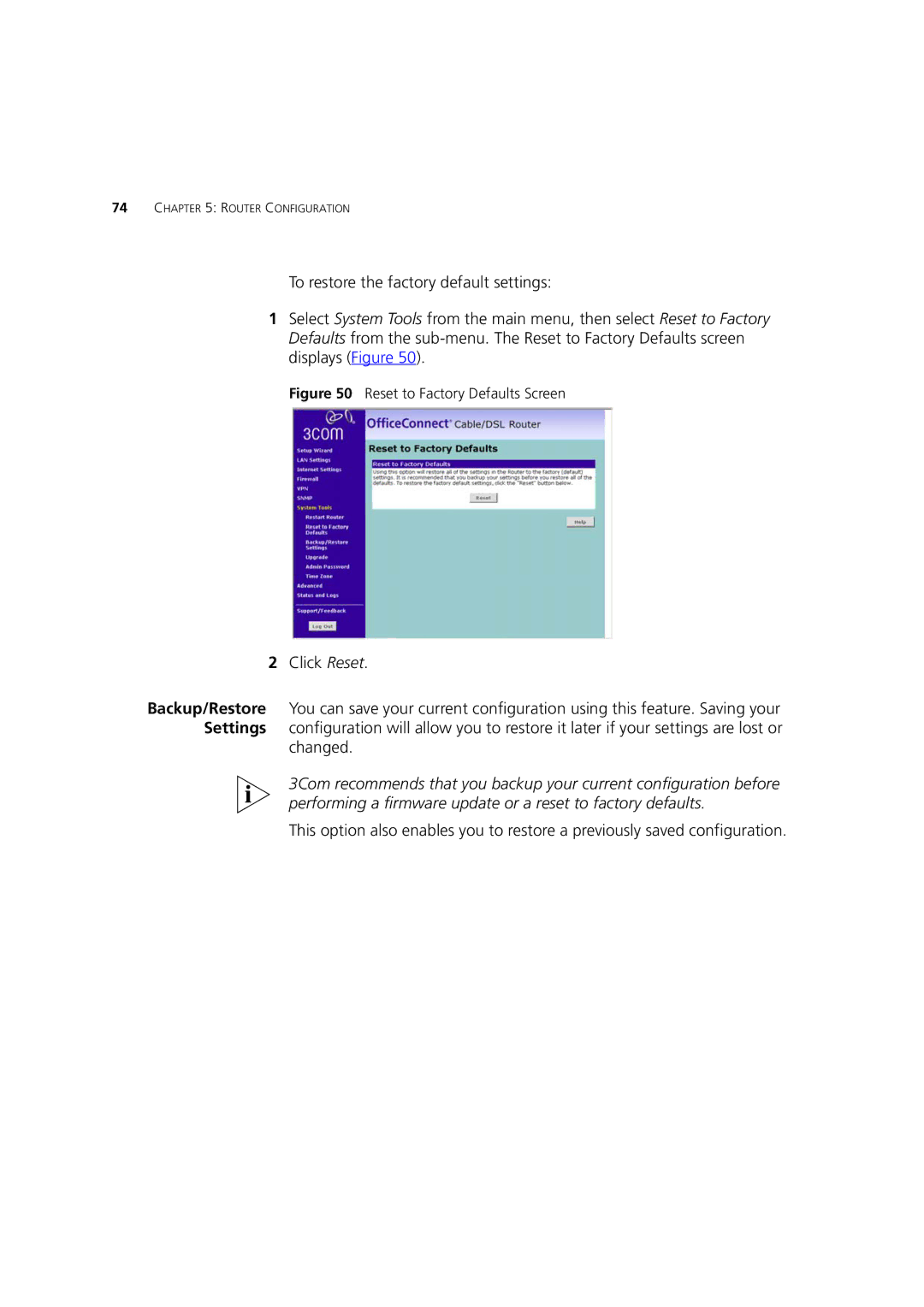 HP 100 Router manual Click Reset, Changed 