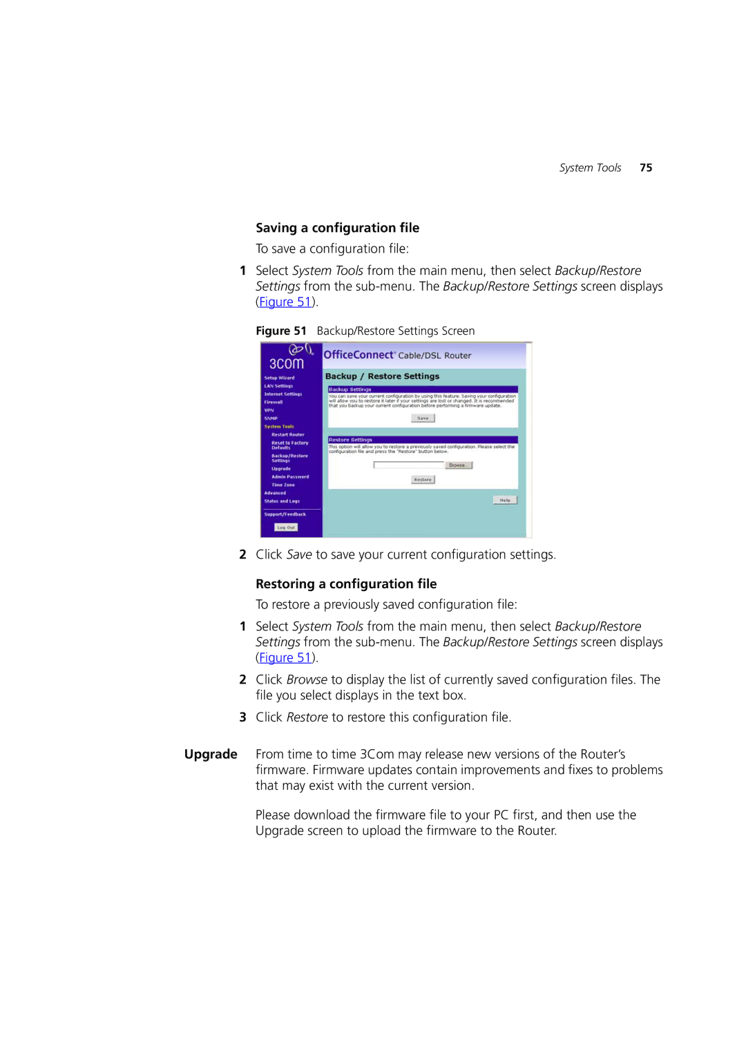 HP 100 Router manual Saving a configuration file, Click Save to save your current configuration settings 