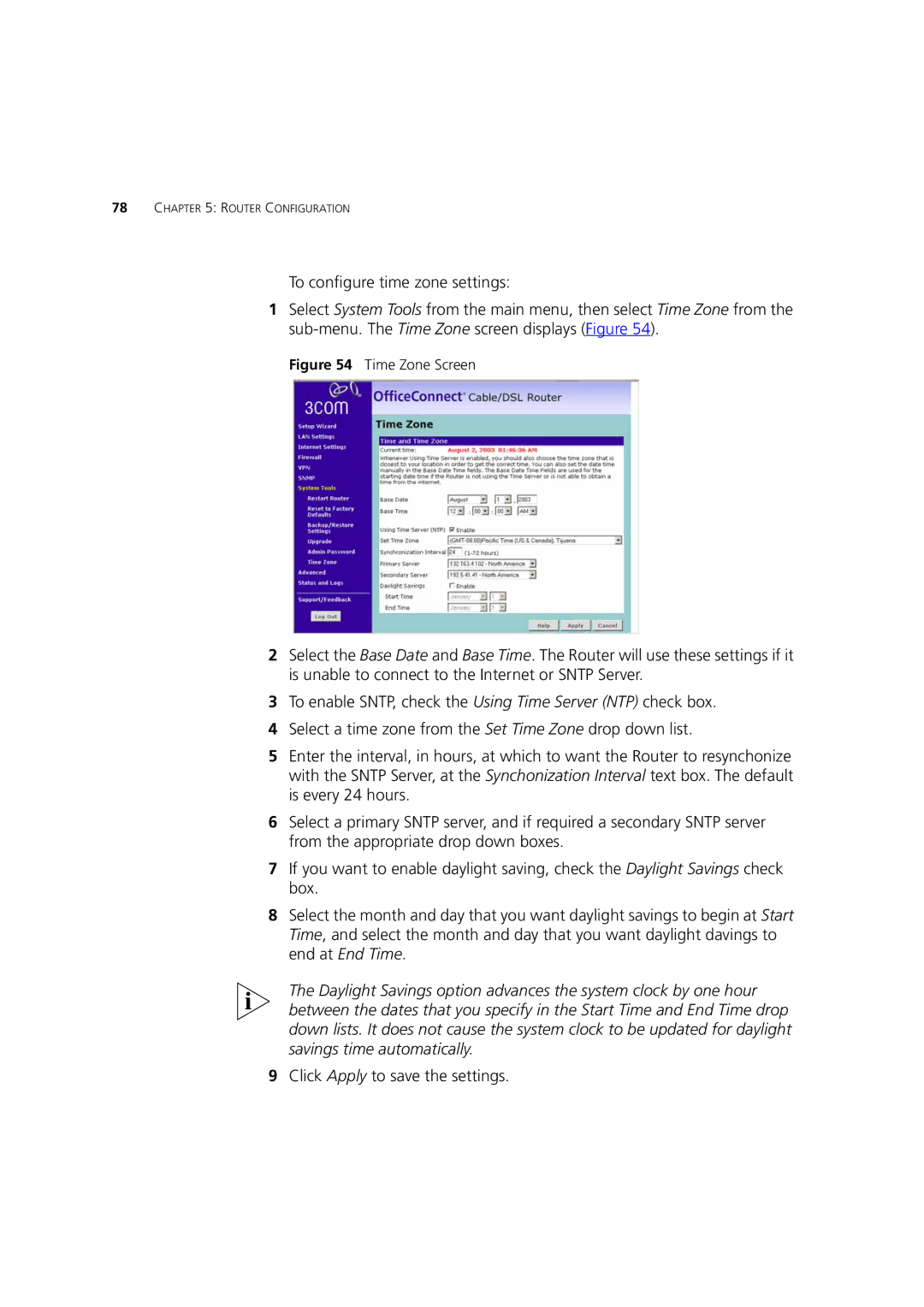 HP 100 Router manual Time Zone Screen 