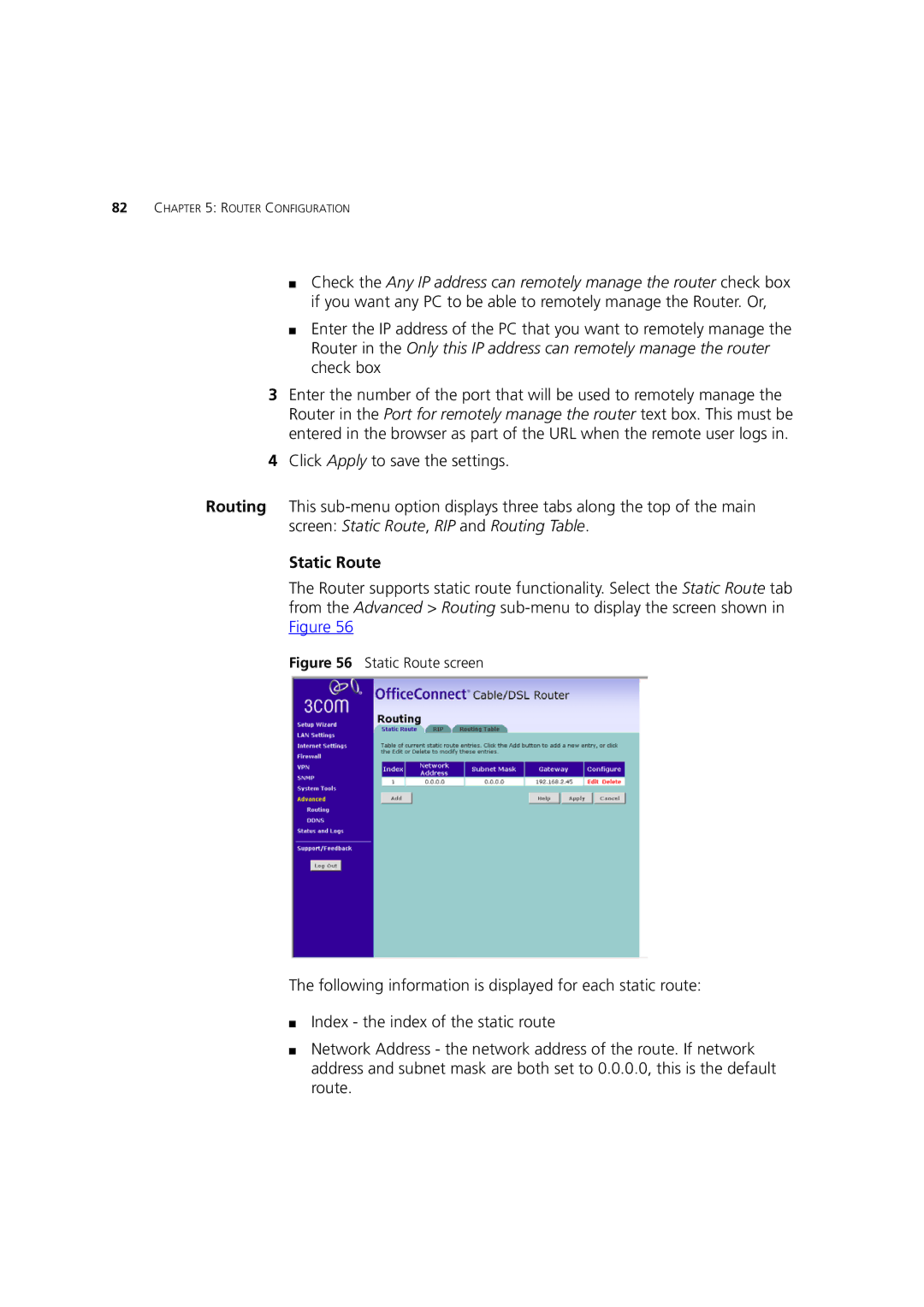 HP 100 Router manual Static Route screen 