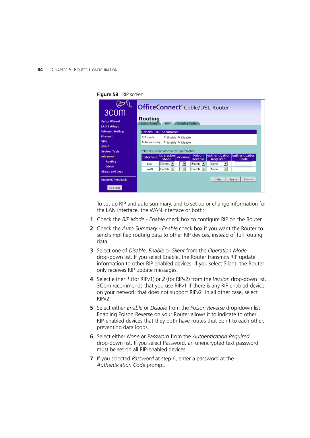 HP 100 Router manual RIP screen 