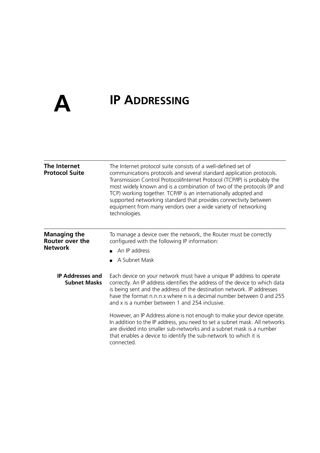 HP 100 Router Protocol Suite, Managing the Router over the Network, Internet protocol suite consists of a well-defined set 