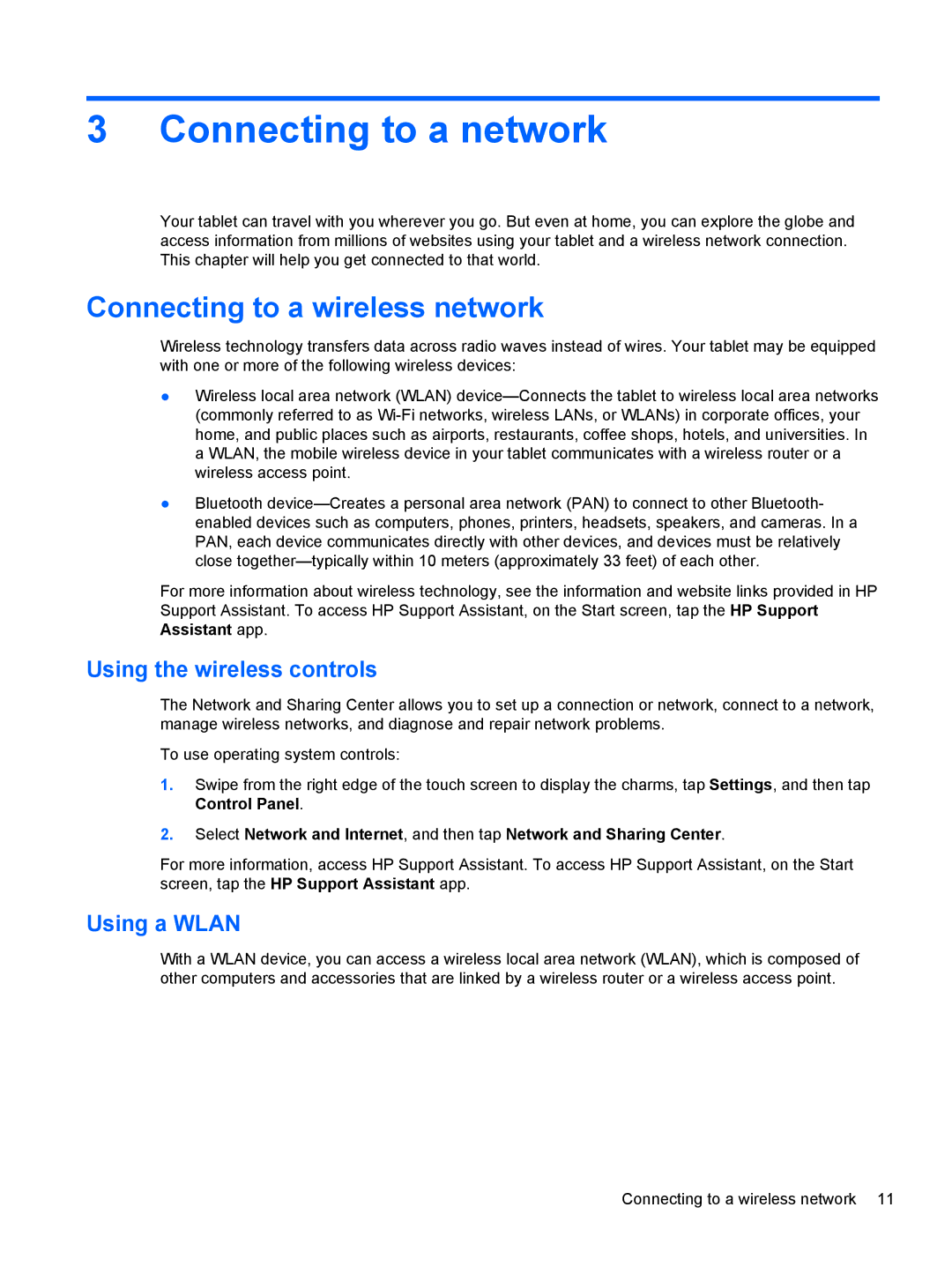 HP 1000 G2 manual Connecting to a network, Connecting to a wireless network, Using the wireless controls, Using a Wlan 