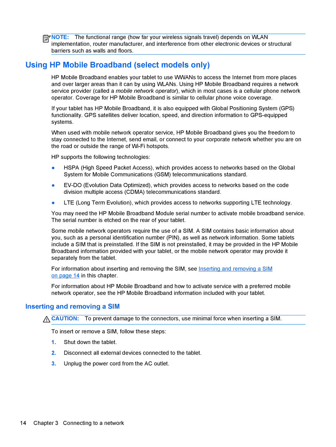 HP 1000 G2 manual Using HP Mobile Broadband select models only, Inserting and removing a SIM 