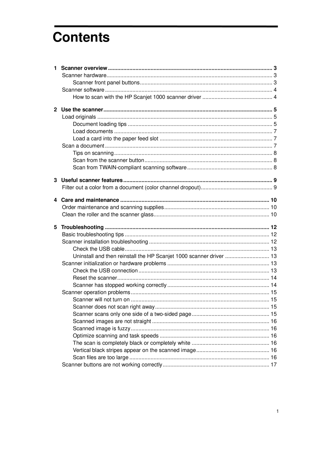 HP 1000 Mobile manual Contents 