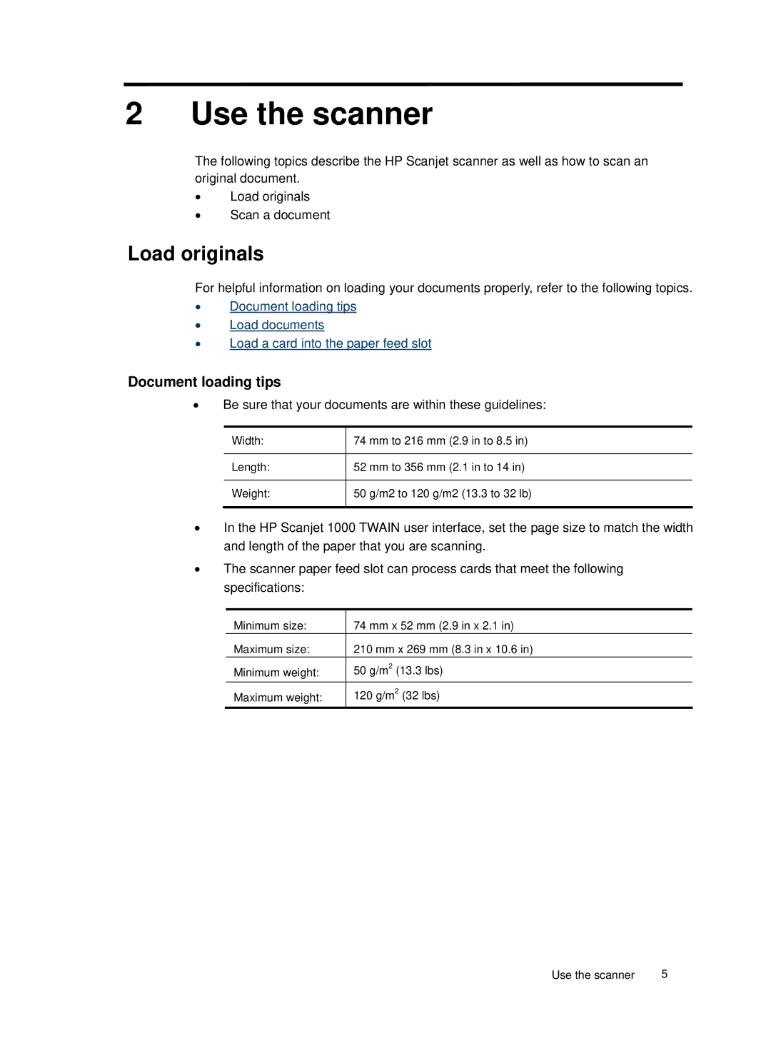 HP 1000 Mobile manual Use the scanner, Load originals, Document loading tips 