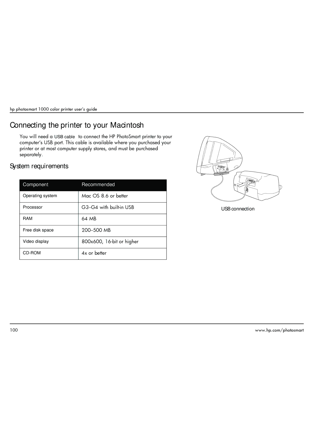 HP 1000 manual Connecting the printer to your Macintosh 