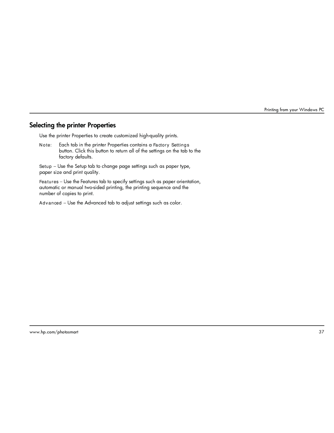 HP 1000 manual Selecting the printer Properties 