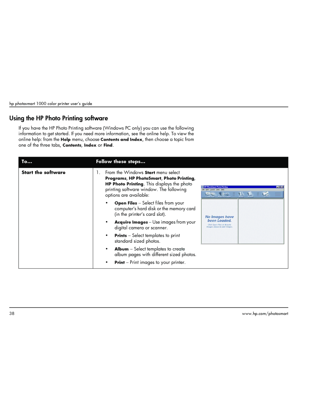 HP 1000 manual Using the HP Photo Printing software, Start the software 
