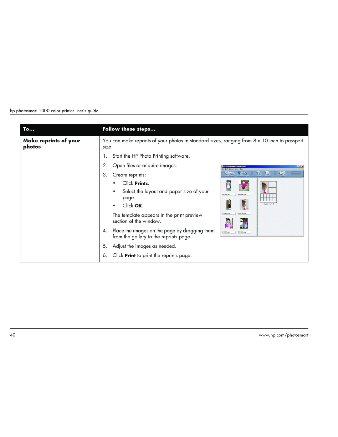 HP 1000 manual Make reprints of your, Photos 