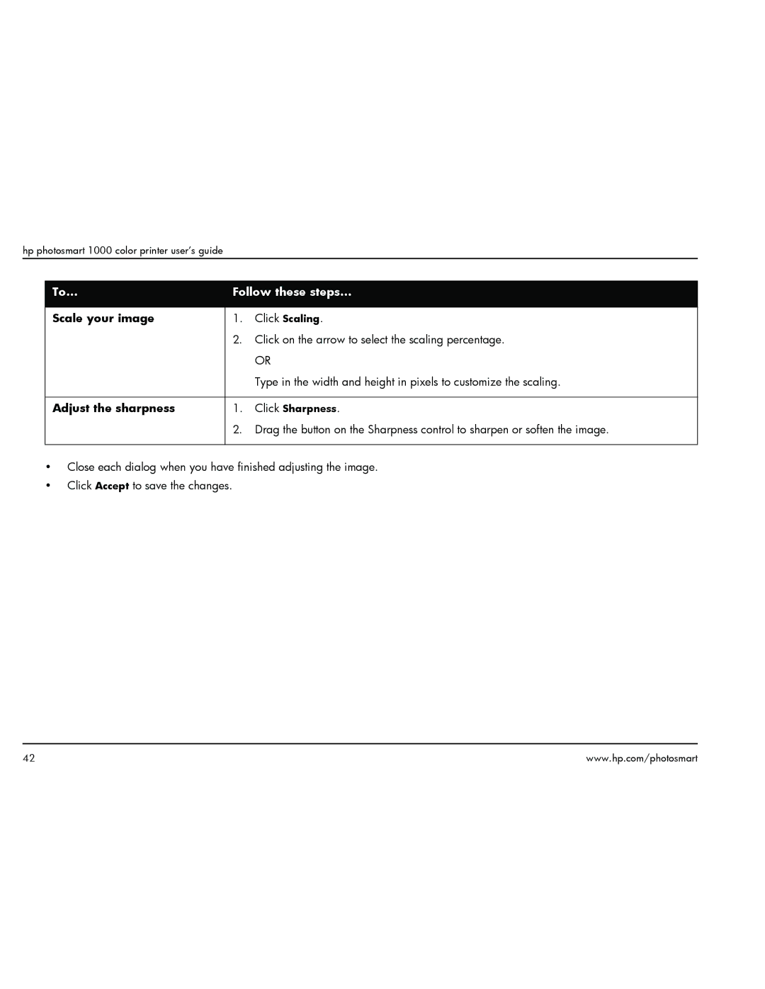 HP 1000 manual Scale your image, Adjust the sharpness 