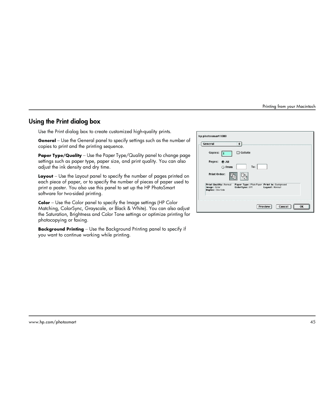 HP 1000 manual Using the Print dialog box 