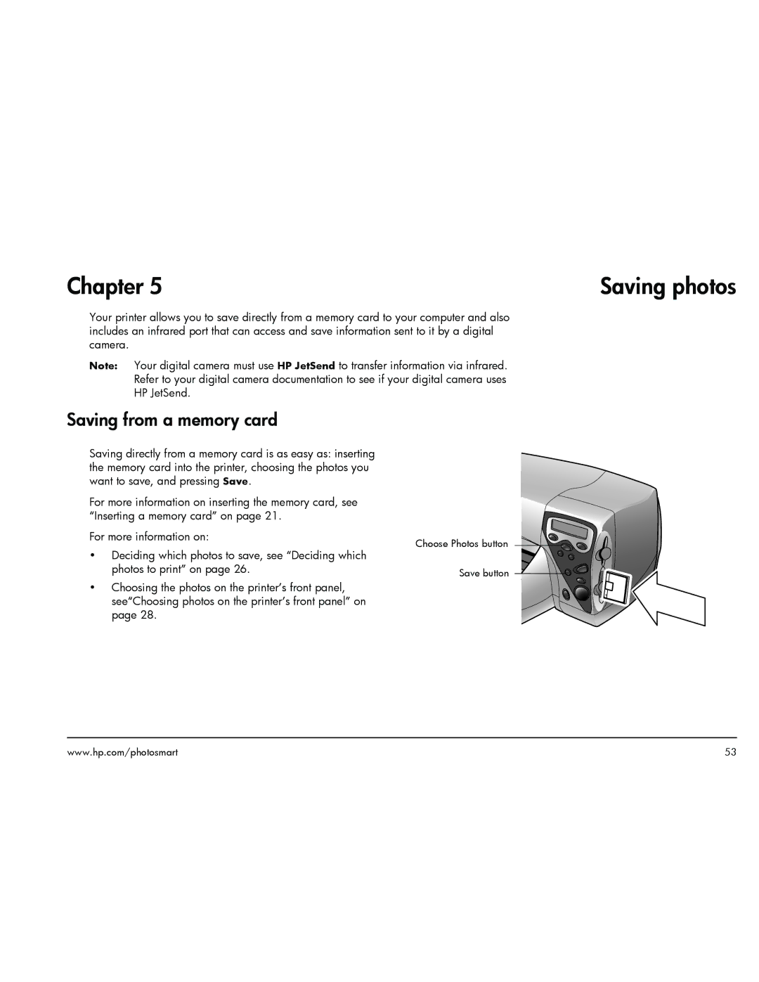 HP 1000 manual Saving photos, Saving from a memory card 