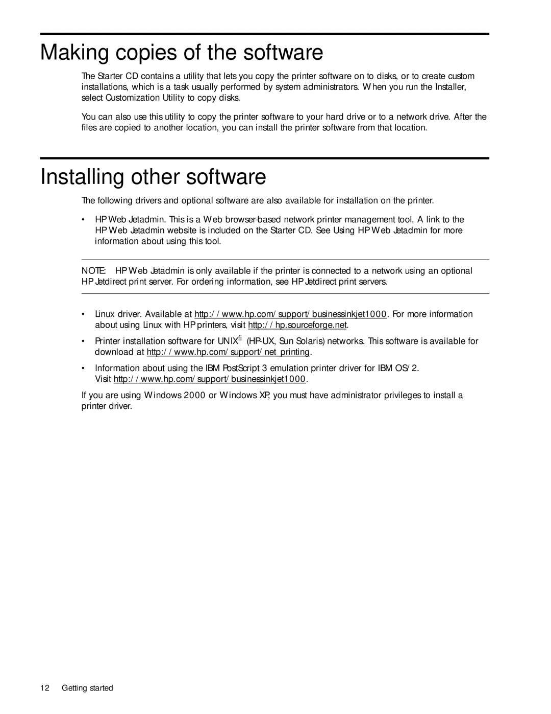 HP 1000 manual Making copies of the software, Installing other software 