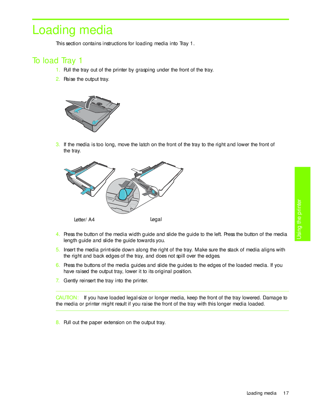 HP 1000 manual Loading media, To load Tray 