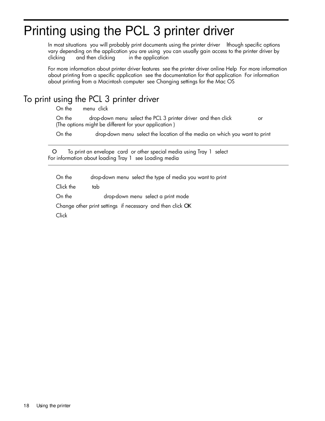 HP 1000 manual Printing using the PCL 3 printer driver, To print using the PCL 3 printer driver 