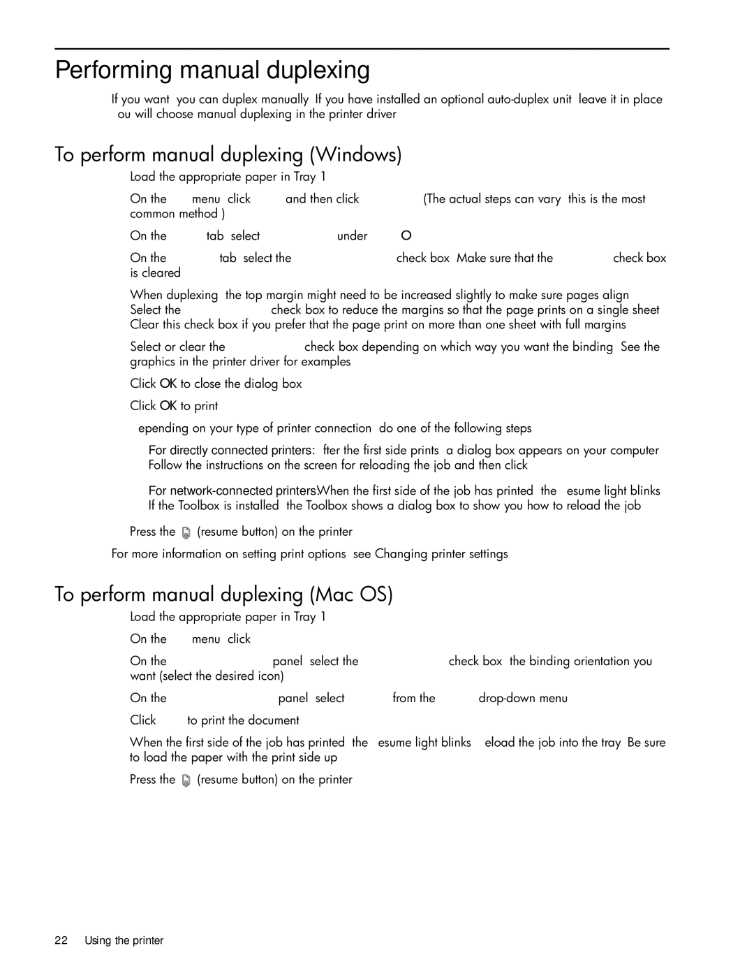 HP 1000 Performing manual duplexing, To perform manual duplexing Windows, To perform manual duplexing Mac OS 