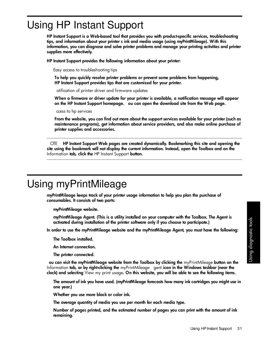 HP 1000 manual Using HP Instant Support, Using myPrintMileage 