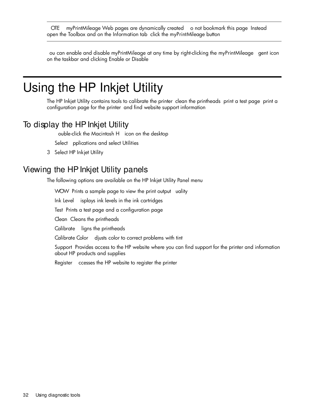 HP 1000 manual Using the HP Inkjet Utility, To display the HP Inkjet Utility, Viewing the HP Inkjet Utility panels 