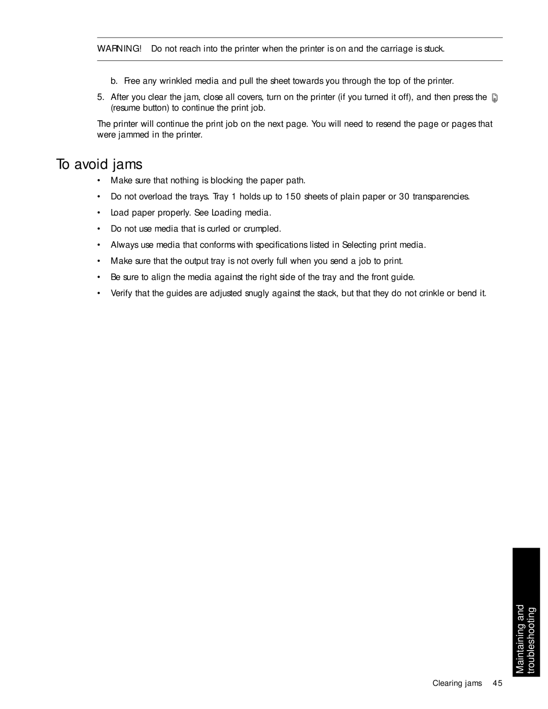 HP 1000 manual To avoid jams 